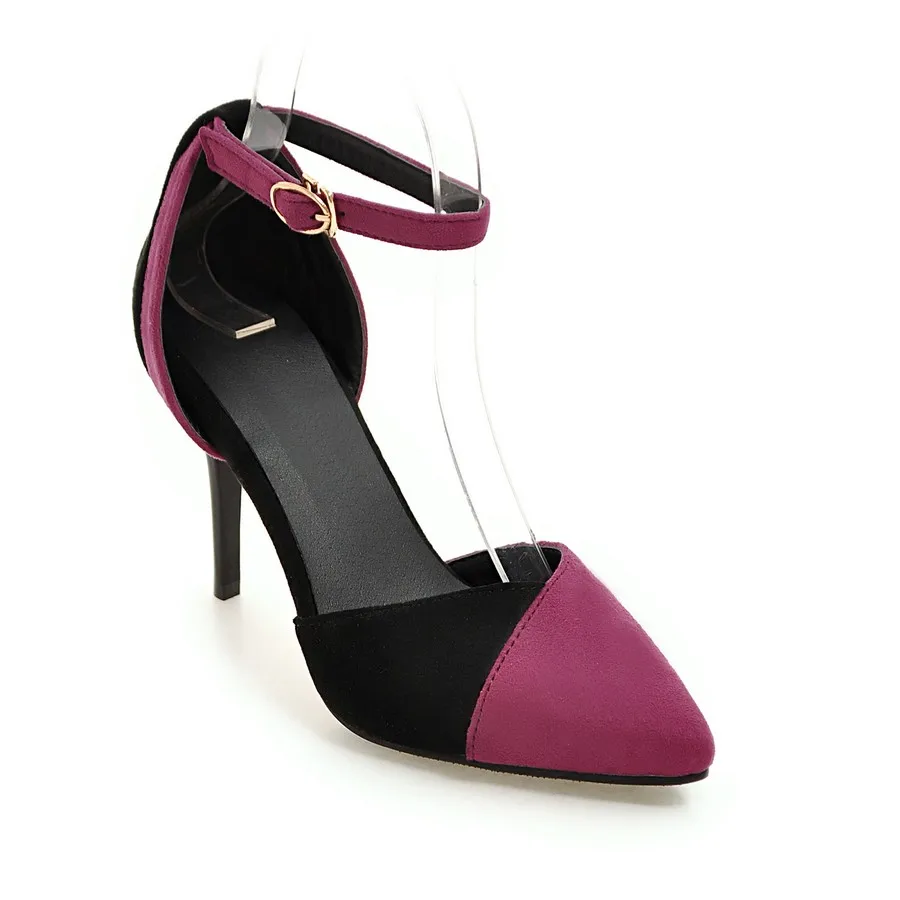 Новинка года; сезон весна-осень; пикантные модные туфли на высоком каблуке с пряжкой в европейском и американском стиле; размеры 32-48 - Цвет: purple