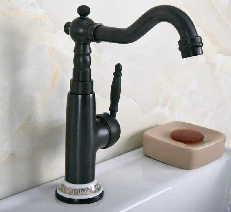 Black Oil Rubbed Bronze Ceramic Base Kitchen Wet Bar Bathroom Vessel Sink Faucet Single Hole Swivel Spout Mixer Tap anf655