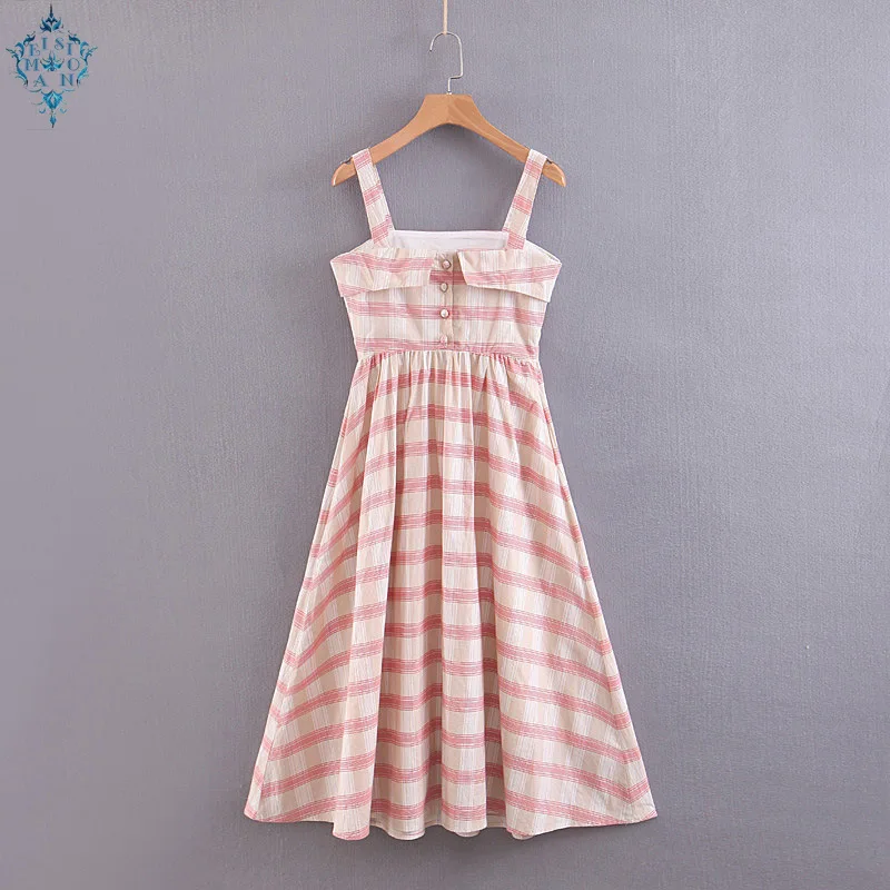 

Ameision women striped backless midi dress sleeveless spaghetti straps side zipper design female summer holiday dresses