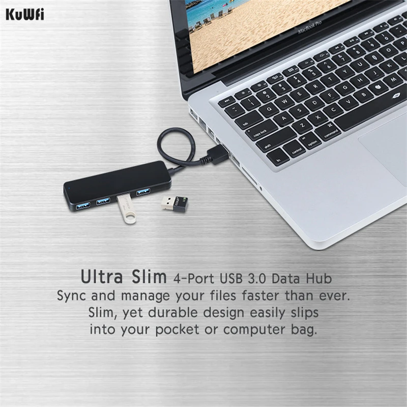 KuWFi USB Hub With 4 Ports Usb External Splitter With Micro Port Charging For Computer Accessories Imac Laptop USB Hub Adapter