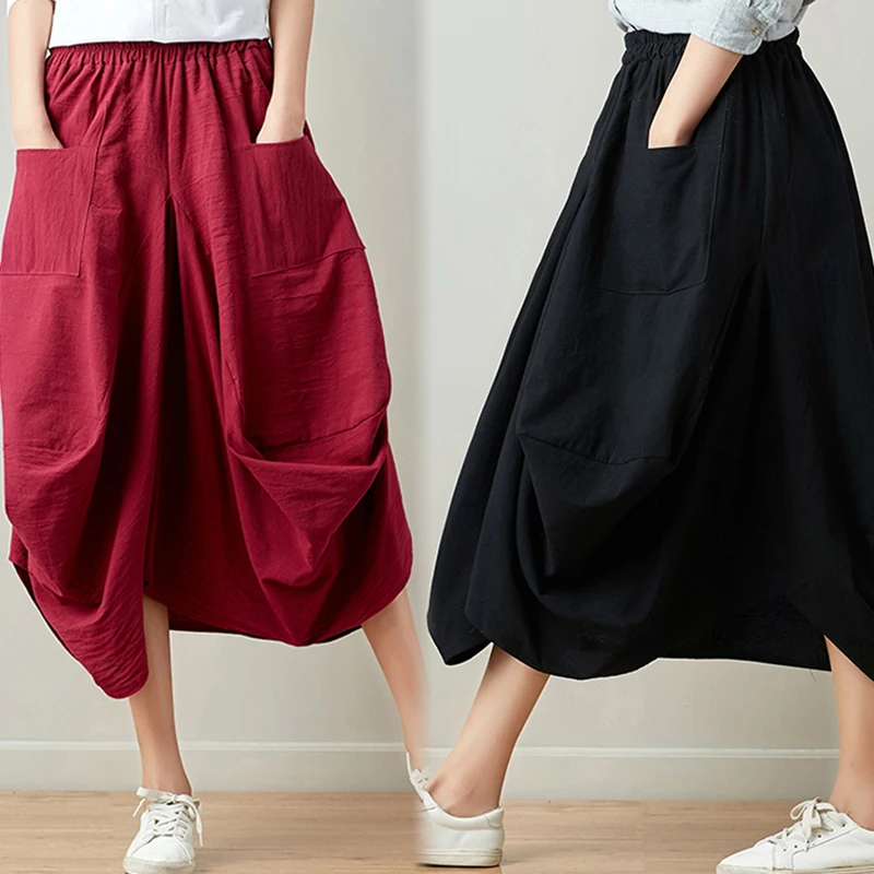 Billig 2019 sommer Nationalen Stil röcke frauen Kleidung Baumwolle und leinen frauen rock Kunst Retro Solide Laterne neue rock Frauen DAN056