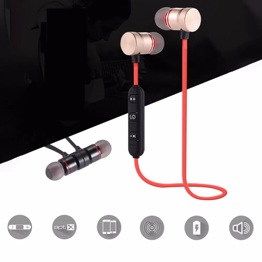 Беспроводные Bluetooth наушники Металлические Магнитные стерео спортивные бас с