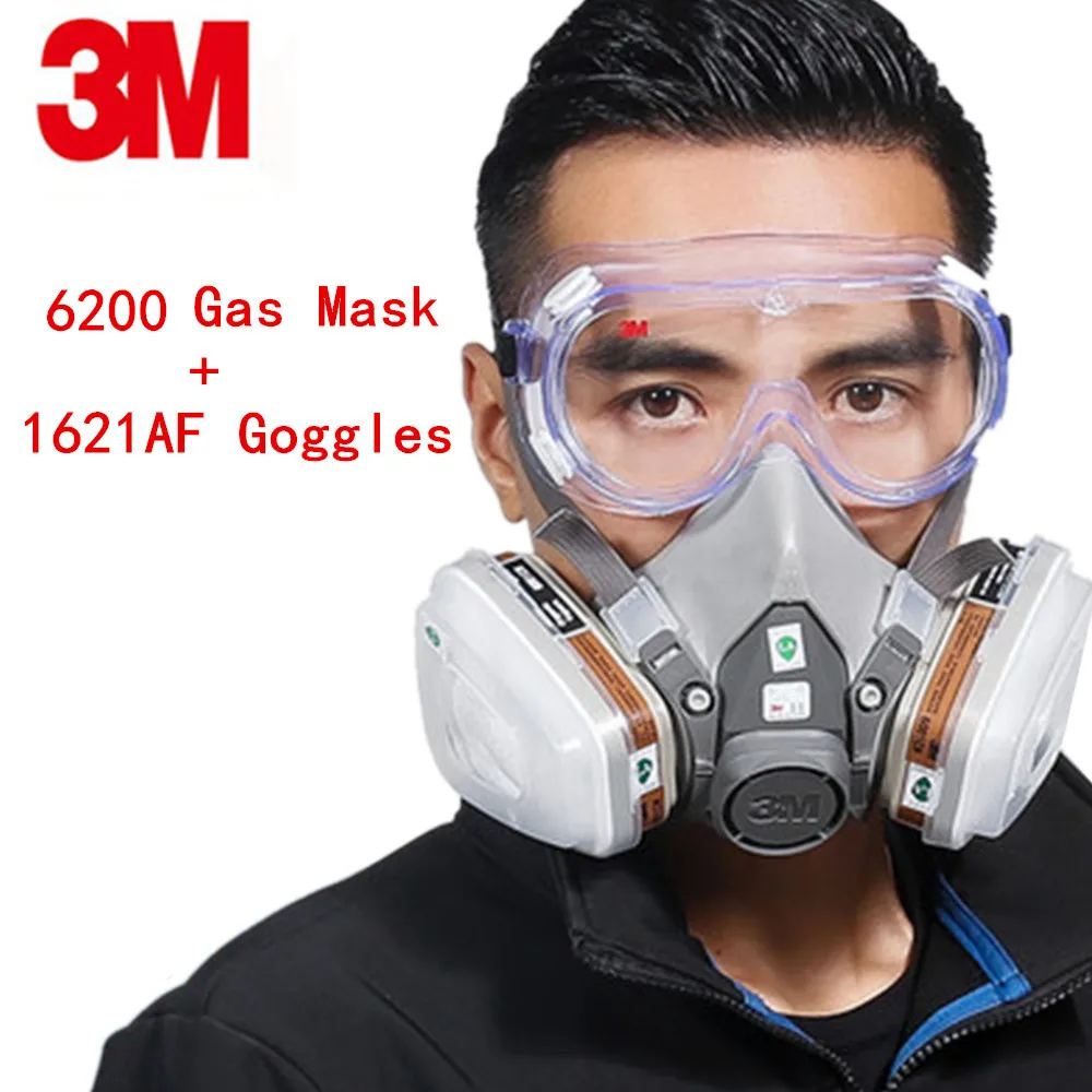 Goede 3 M 6200 + 1621AF Gasmasker masker Set Masker met Bril Anti roetfilters Anti stof Masker anti condens En Haze PM2.5