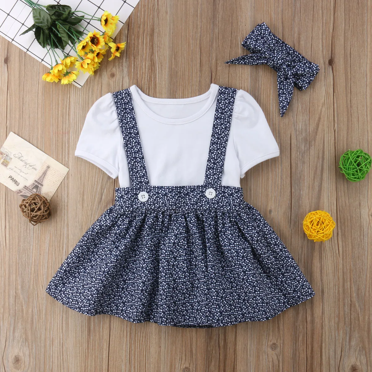 

canis cute 3Pcs Newborn Baby Girl Short Sleeve Tops Floral Tutu Dress Skirts headband 3pcs casaul Party Clothes set