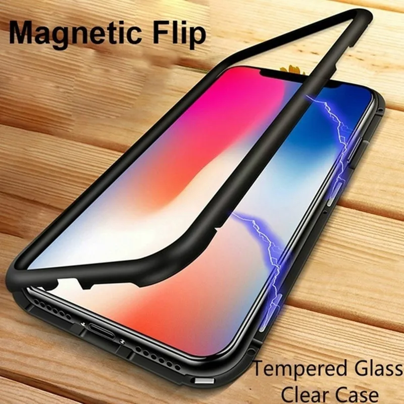 

Magnetic Cover Funda For Apple iPhone Case Clear Tempered Glass Cover Capinha For iPhone 8 7 6s plus xs max xr x Glass Back Capa