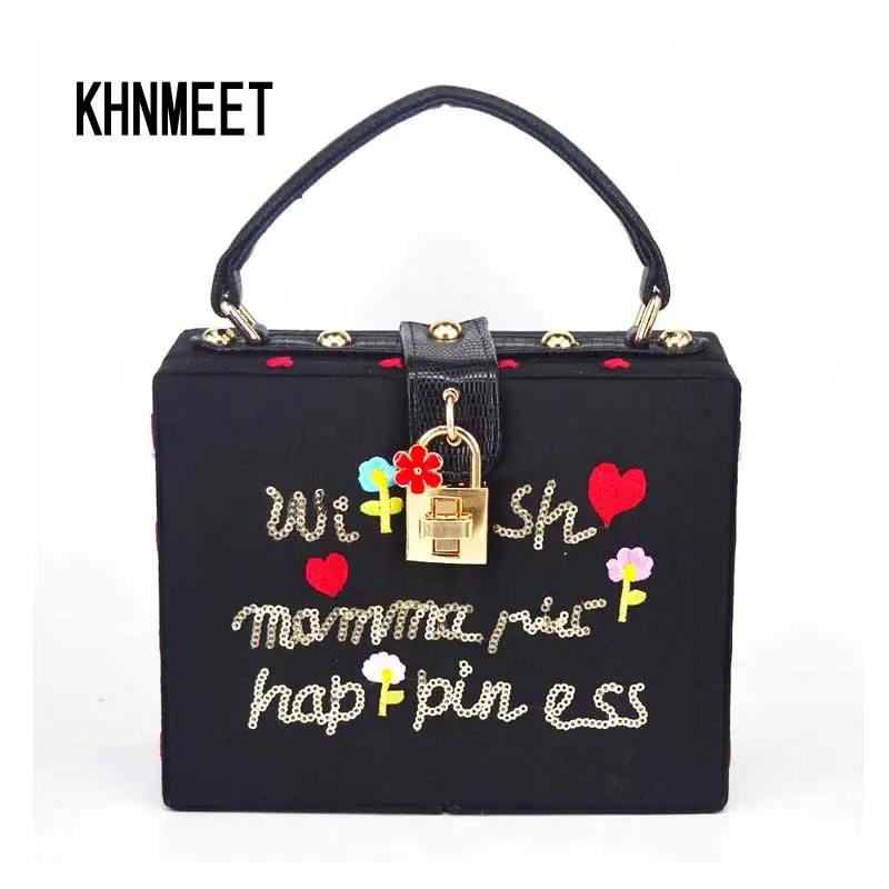 

Box Bag Women Party Purse Mini Tote Shoulder Bag Letters Black Pu Flap Strap Handbags 111