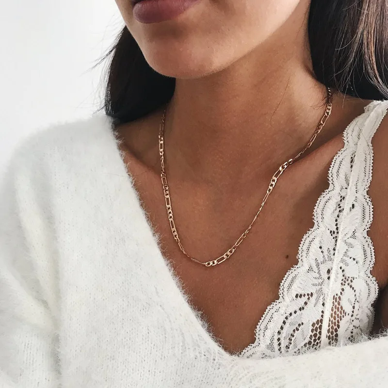 

2019 New boho Necklace For Women Gold Filled Figaro Rope Snake Curb Cuban Link Chain Choker Necklace Womens Fashion Jewelry
