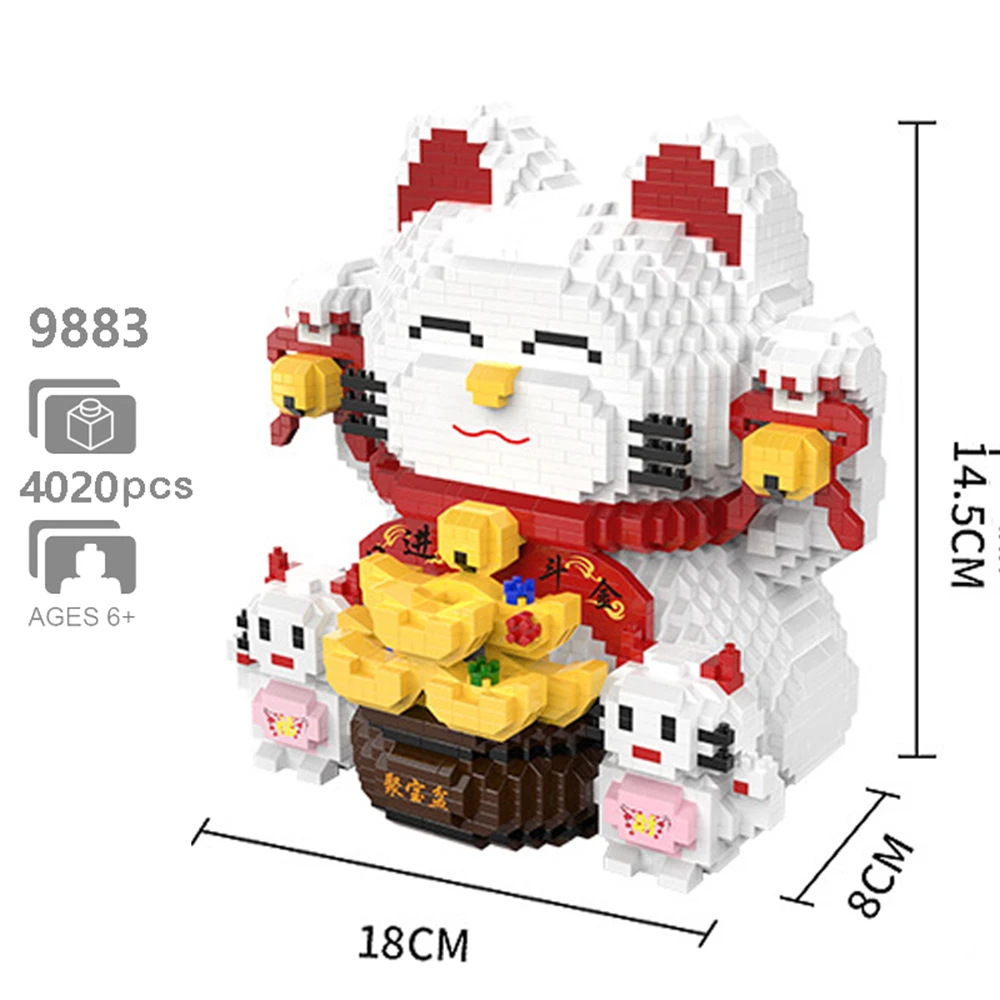 

Fortune Cat Piggy Bank Money Box Animal 3D Model DIY Diamond Mini Building Blocks Bricks Toy