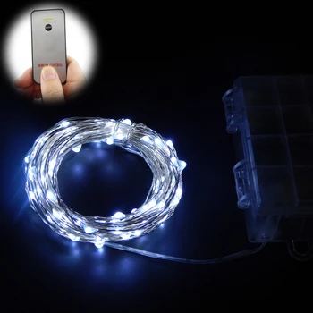 

33Ft 100 leds Silver Wire LED String Lights 6 AA Battery Powered Waterproof Box Remote Control Decoration Lamps for Holidays