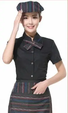 short sleeve11 Полный комплект форма для официантов ресторана шляпа+ рубашка+ фартук Кофе магазин Униформа официантки Для мужчин одежда повара отеля пекарня, Повседневная обувь 89 - Цвет: short sleeve11