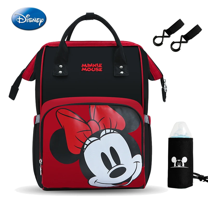  Disney 2019 New Red Minie Mouse Diaper Backpack Mother Bag Women Multi-Function Nappy Baby USB Bott