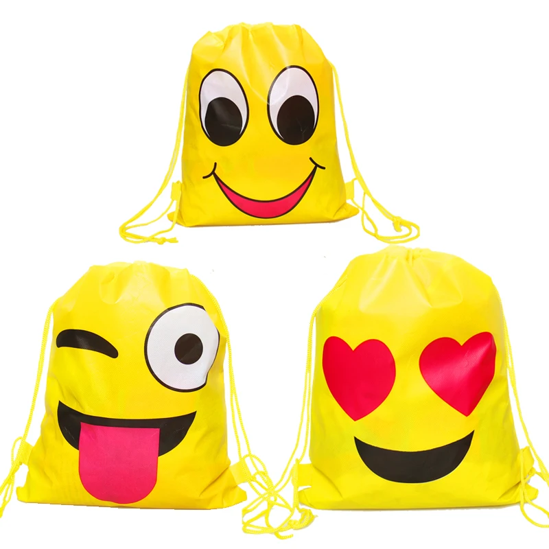 

20pcs Funny Yellow 3D Printing Emoji Drawstring Bags Gift Bags Birthday Party Decorations Kids Adult Emoji Backpack Storage Bags
