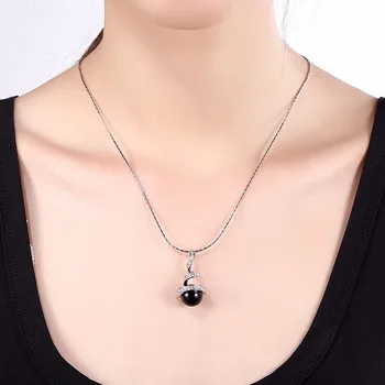 

925 Silver Black Pearl Pendant Necklace For Women Elegant Jewelry Snake Chain Romantic Valentine's Day Present Wedding Jewelry