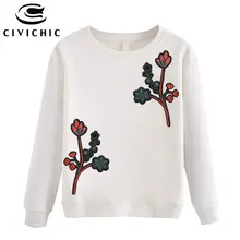 CIVICHIC/женская футболка с вышивкой в китайском стиле; хлопковые футболки с цветочным принтом и круглым вырезом; топы в этническом стиле; плотные теплые пуловеры; WLT28