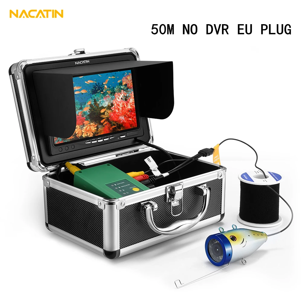 NACATIN 30 шт. светодиоды Рыболокаторы Камера Kit ИК 15 Вт, 30 Вт, 50 м подводный 1000TVL 7 дюймов ЖК-дисплей монитор IP68 Водонепроницаемый в форме рыбы Камера - Цвет: 50M NO DVR EU PLUG