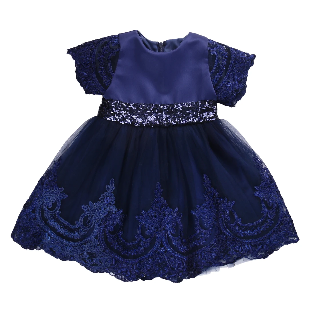 Фирменная Новинка Мода для малышей, детское платье для маленьких девочек платье принцессы с бантом для маленьких девочек, вечерние торжественное платье-пачка шифоновое кружевное Dress0-6T - Цвет: Синий