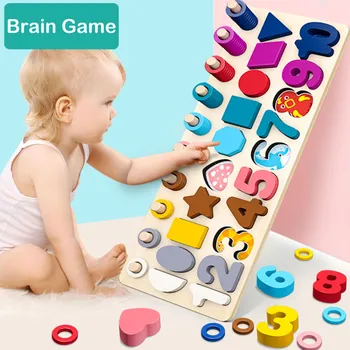 

Besegad 3 in 1 Wooden Puzzle Board Set with Stakes Rings Numbers Shapes Digital Counting Matching Early Educational Toys