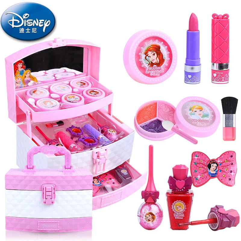 Детская косметика Игрушки Дисней Принцесса игрушки макияж коробка набор девушка губная помада тени для век нетоксичный лак для ногтей шоу игрушка