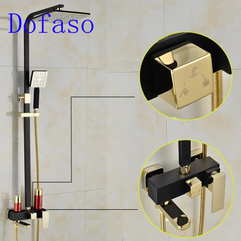 Dofaso старинные медные черного и золотого цвета смеситель для душа и белый золотой набор для душа смеситель квадратная голова душ 8 дюймов - Цвет: black