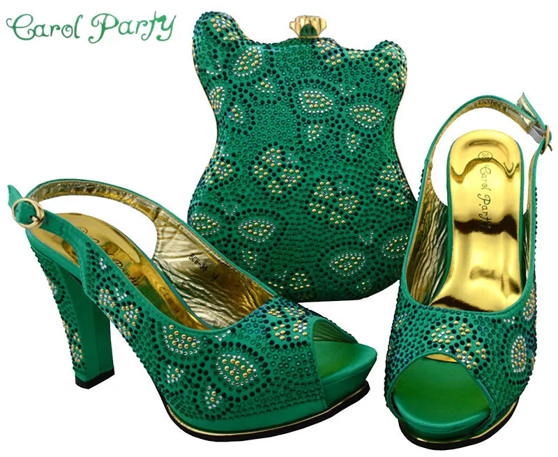 

Fashion Style Shoes and Bag Set Decorated with Rhinestone Nigerian Shoes and Bag Set for Women Italian Design BCH-35