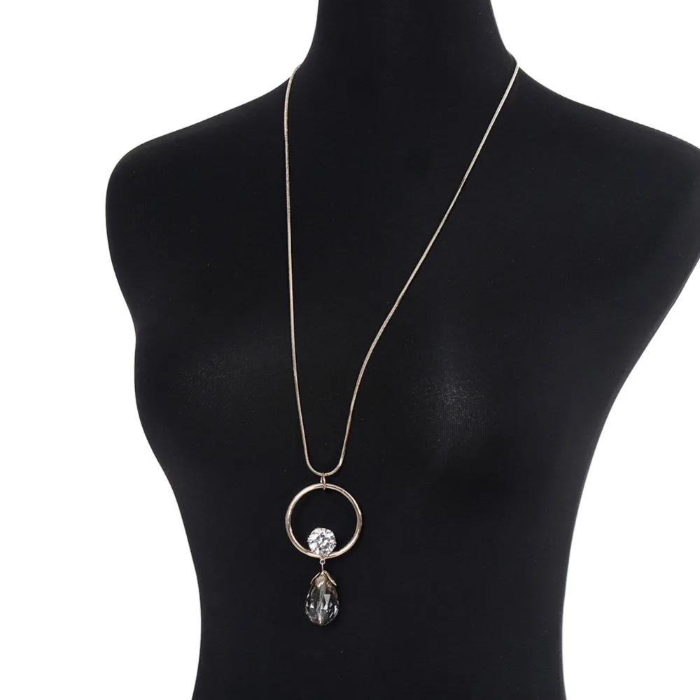 New Long Dangle Hoop Zirconia Water Drop Crystal Pendant Necklace