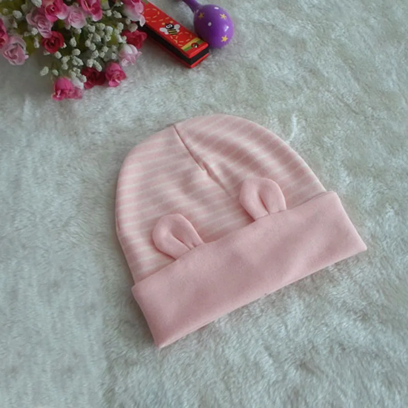 free shipping 400PCS/LOT Cute Stripe Newborn Infant Toddler Girl Boy Baby Cap bear Beanie Cotton Hat Cotton beanie stripe earcap cartoon bear baby girl boy toddler infant kid newborn children knit hat beanie cotton cap