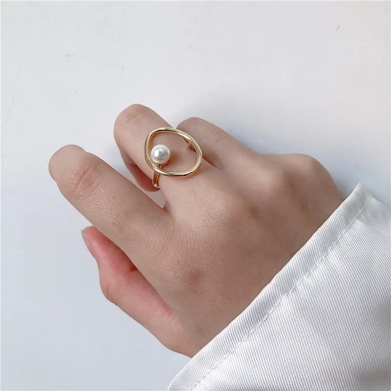 Корейский полый Овальный Круглый жемчуг кольца для женщин шикарные Золотые женские кольца модные ювелирные изделия на палец вечерние свадебные аксессуары