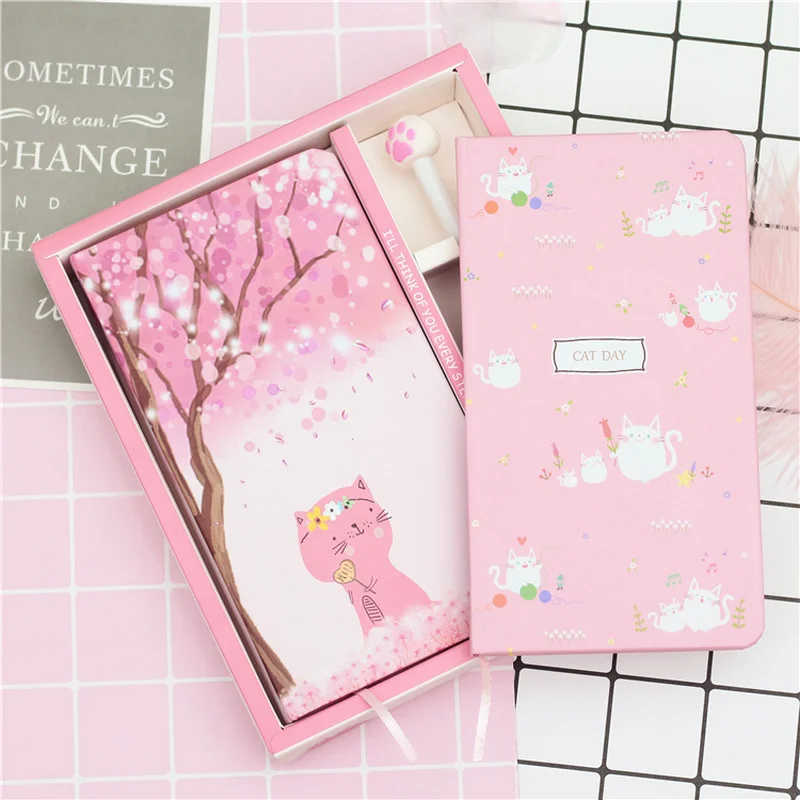 

Creative Cat Life Cherry Diary Notebook Book Notebooks Notepad Thickening Small Refreshing Notepad Writing Pads with Box School