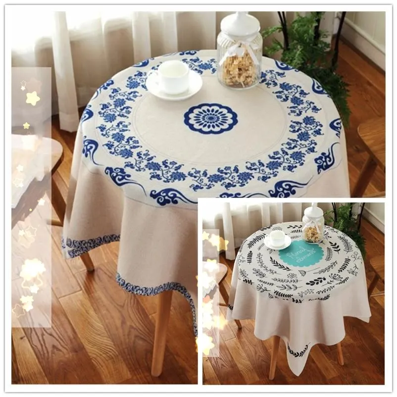 JUYANG. Cotton and linen printed decorative square tablecloths. Blue