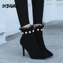 Новая мода Осенние кожаные ботинки женские ботильоны повседневные сапоги на высоком тонком каблуке martin с застежкой-молнией, пряжкой и шнуровкой обувь Прямая