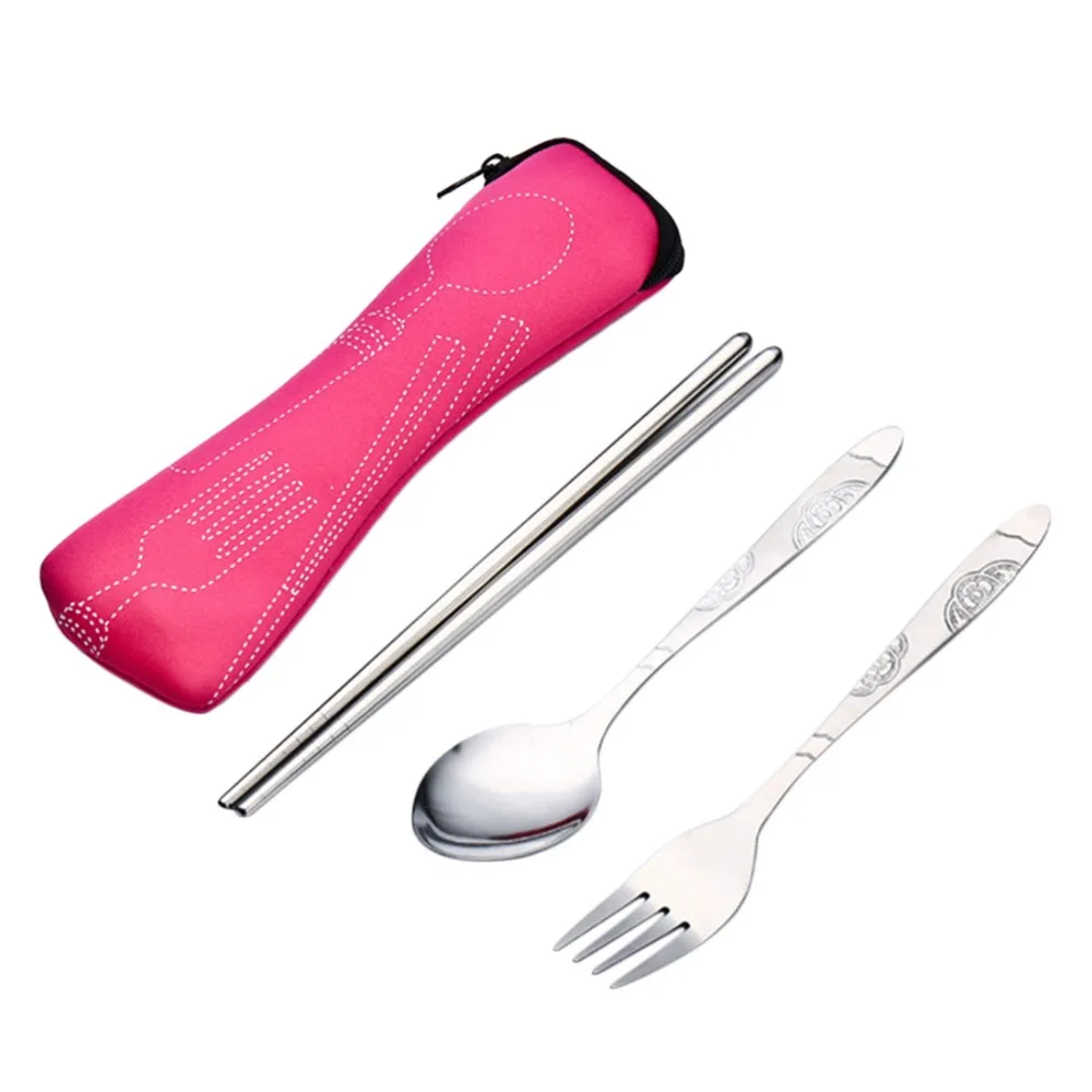 

Portable Travel Kids Adult My Cutlery 3Pcs Stainless Steel Tableware Dinnerware Camping Cutlery Set Fork Spoon Chopsticks Set