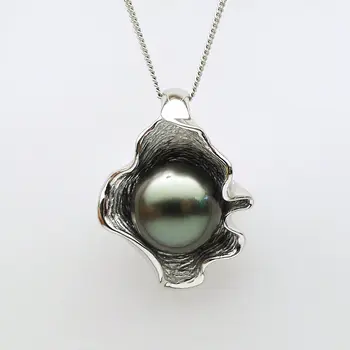 

Free Shipping 11.5-12mm Black Green Real Tahitian Cultured Pearl Pendant 925 Sterling Silver