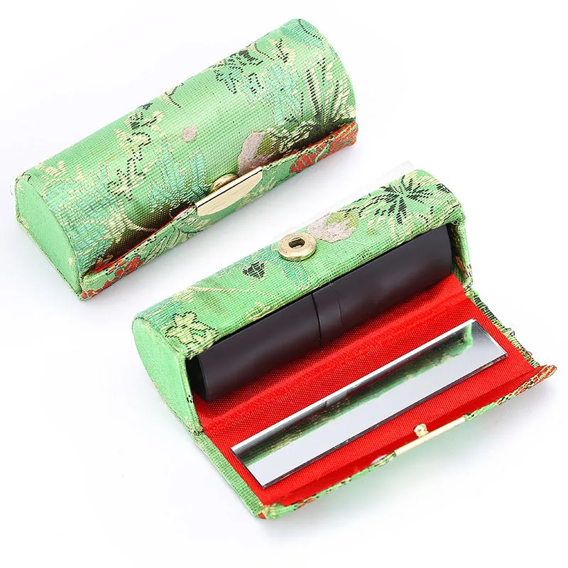 

Lipstick Case with Mirror Satin Silky Fabric Floral Printed Lip Stick Holder Jewelry Storage Box 666