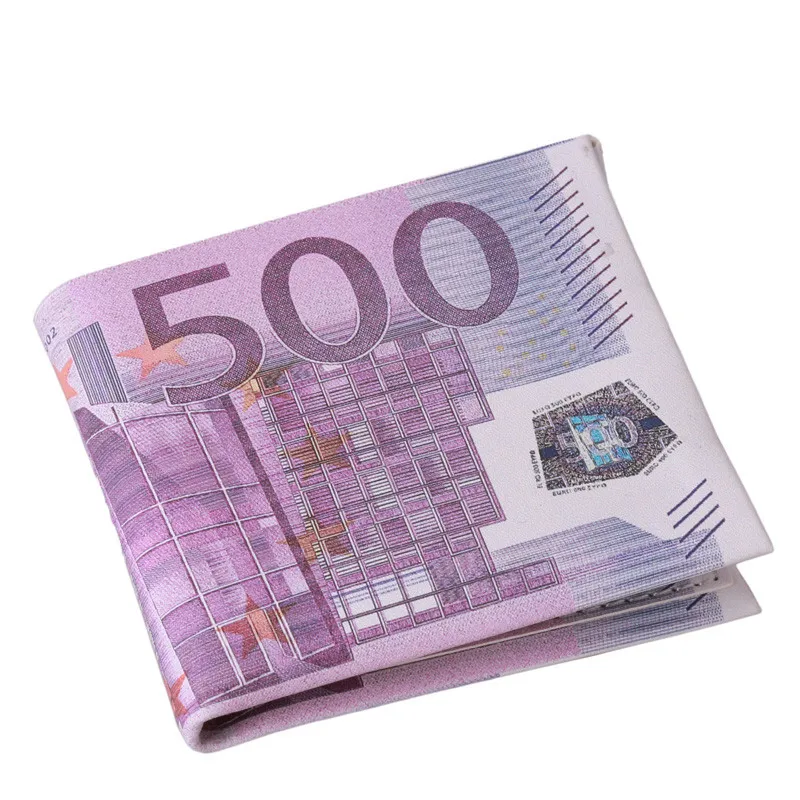 Из искусственной кожи винтажное портмоне, индивидуальное, 500/100, евро Билл, мужской бумажник с карманами для карт, двойной, короткий, женский кошелек