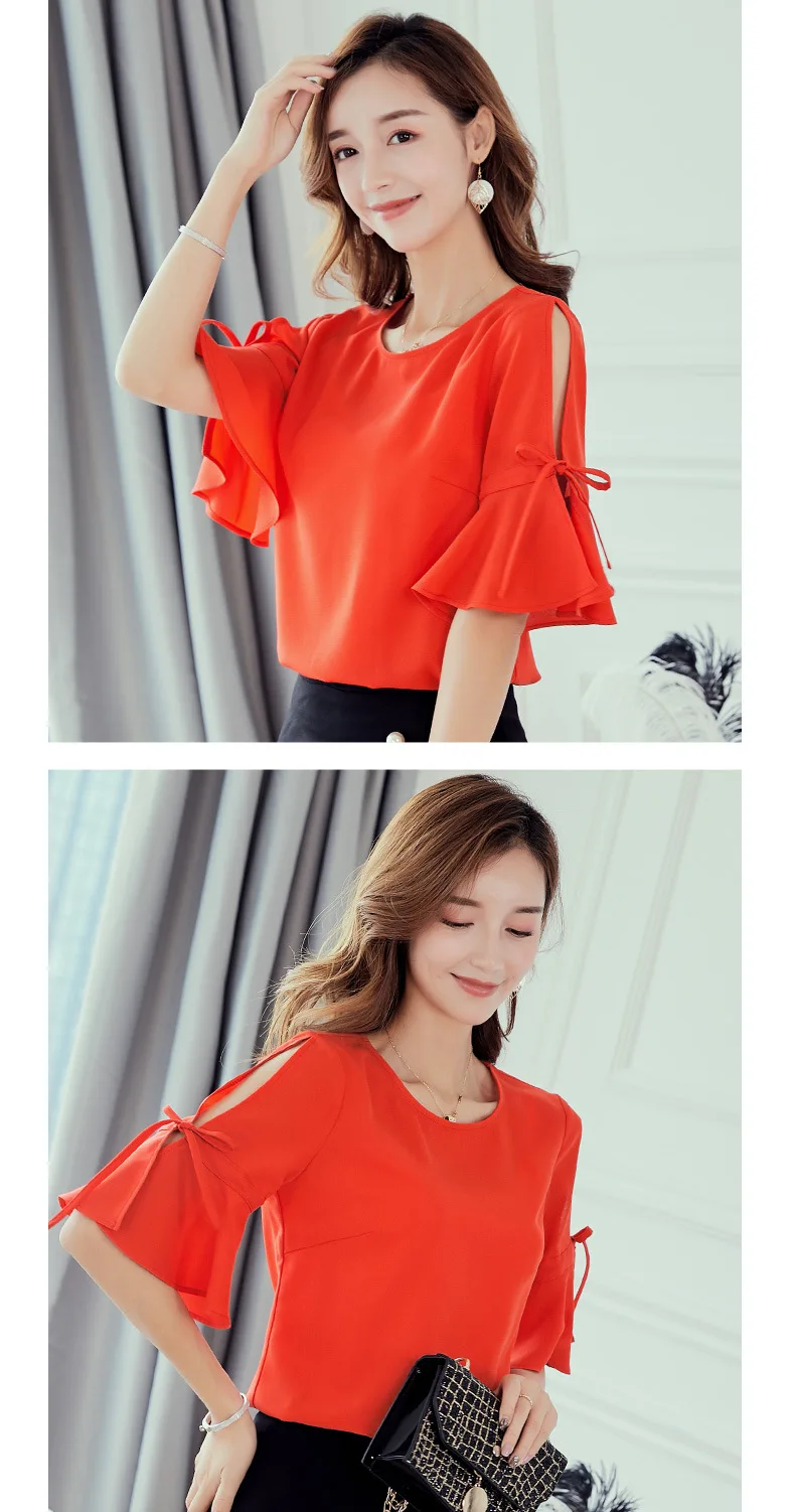 Корейская повседневная женская шифоновая рубашка, летняя блузка с оборками и коротким рукавом, тонкая женская офисная рубашка, уличная мода, женские топы