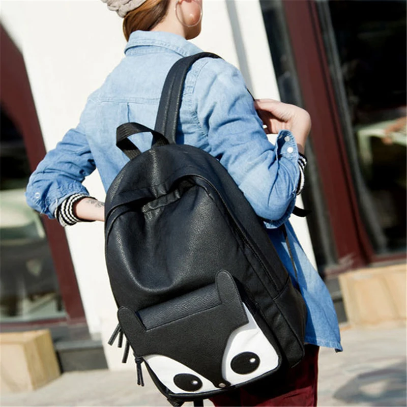 

Personality Fashion High Quality PU Leather Cute Fox Women Female Backpack school bags for teenagers Girls Students Schoolbag