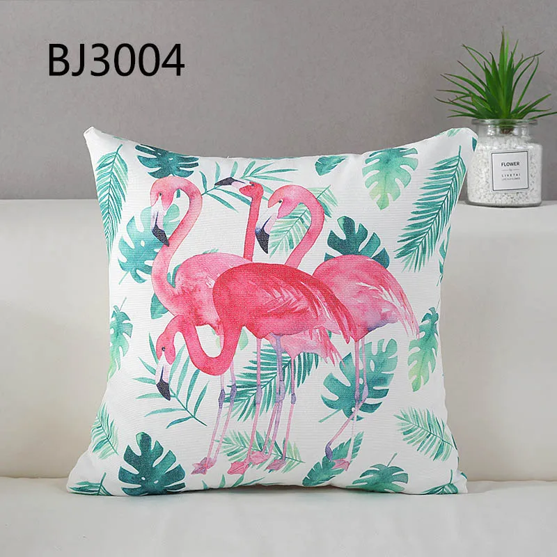 Наволочка из хлопка и льна, домашний текстиль, аксессуары для дома 45*45 см, наволочки с рисунком фламинго - Цвет: BJ3004