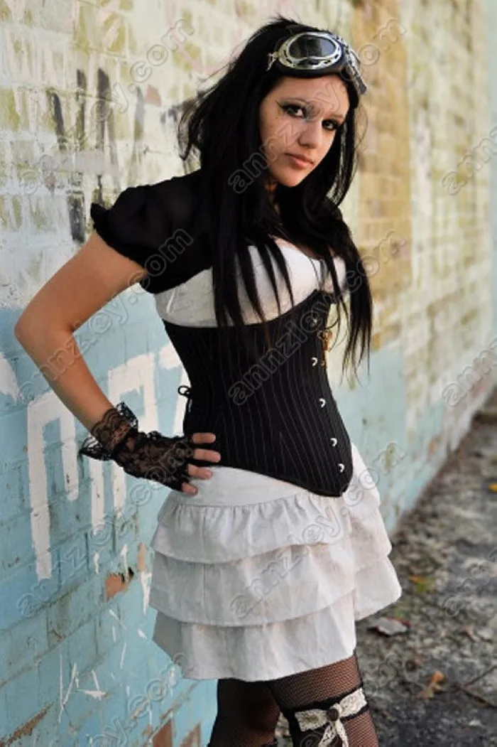 Annzley Sexy Stripy Half Bust Steel Bone Waist Slimming Black Corset