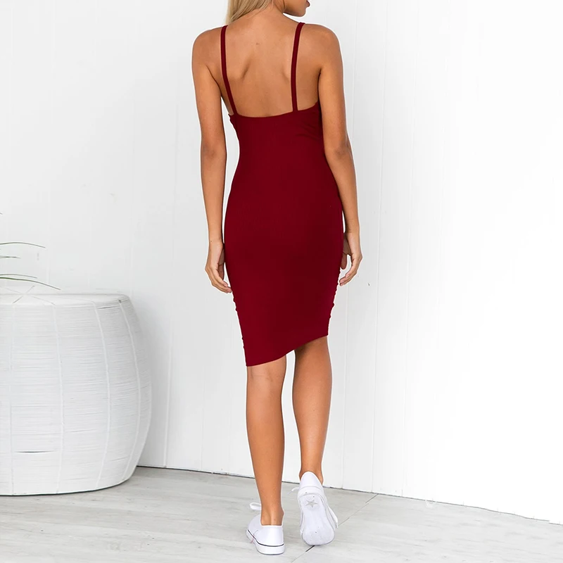 Hot Sale Sexy Women Slim Base Pencil Dress Summer Female Strappy Backless Bodycon Casual Solid Midi Dress Party Cocktail Dress