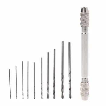 

Micro High Speed Steel Handle Drill Bit Chuck + 10pcs Twist Drills Rotary Tools
