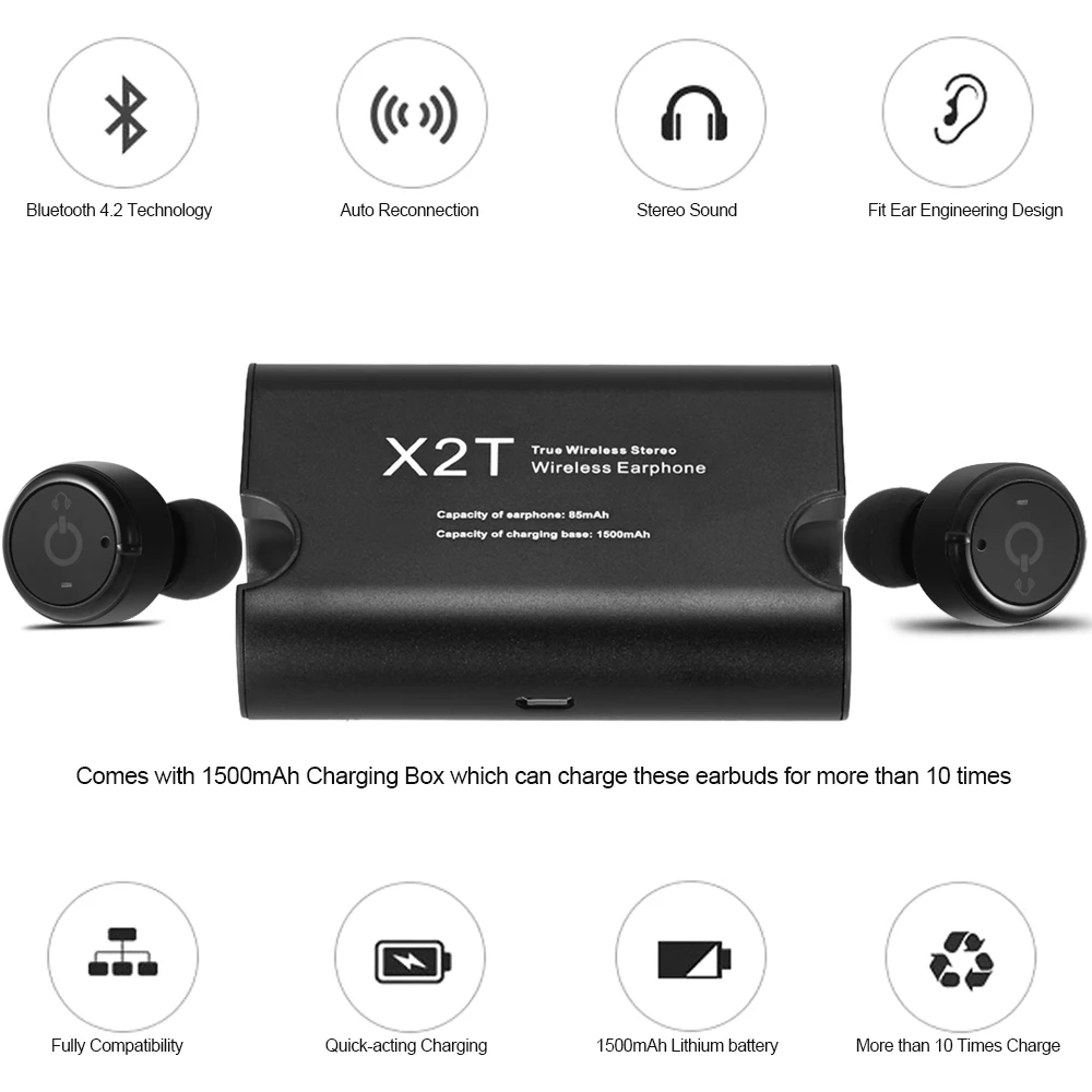 X2T TWS беспроводные наушники Bluetooth 4,2 наушники Спортивная гарнитура стерео музыкальные наушники Hands free w/ Mic 1500mAh зарядная коробка|Наушники и гарнитуры| | АлиЭкспресс