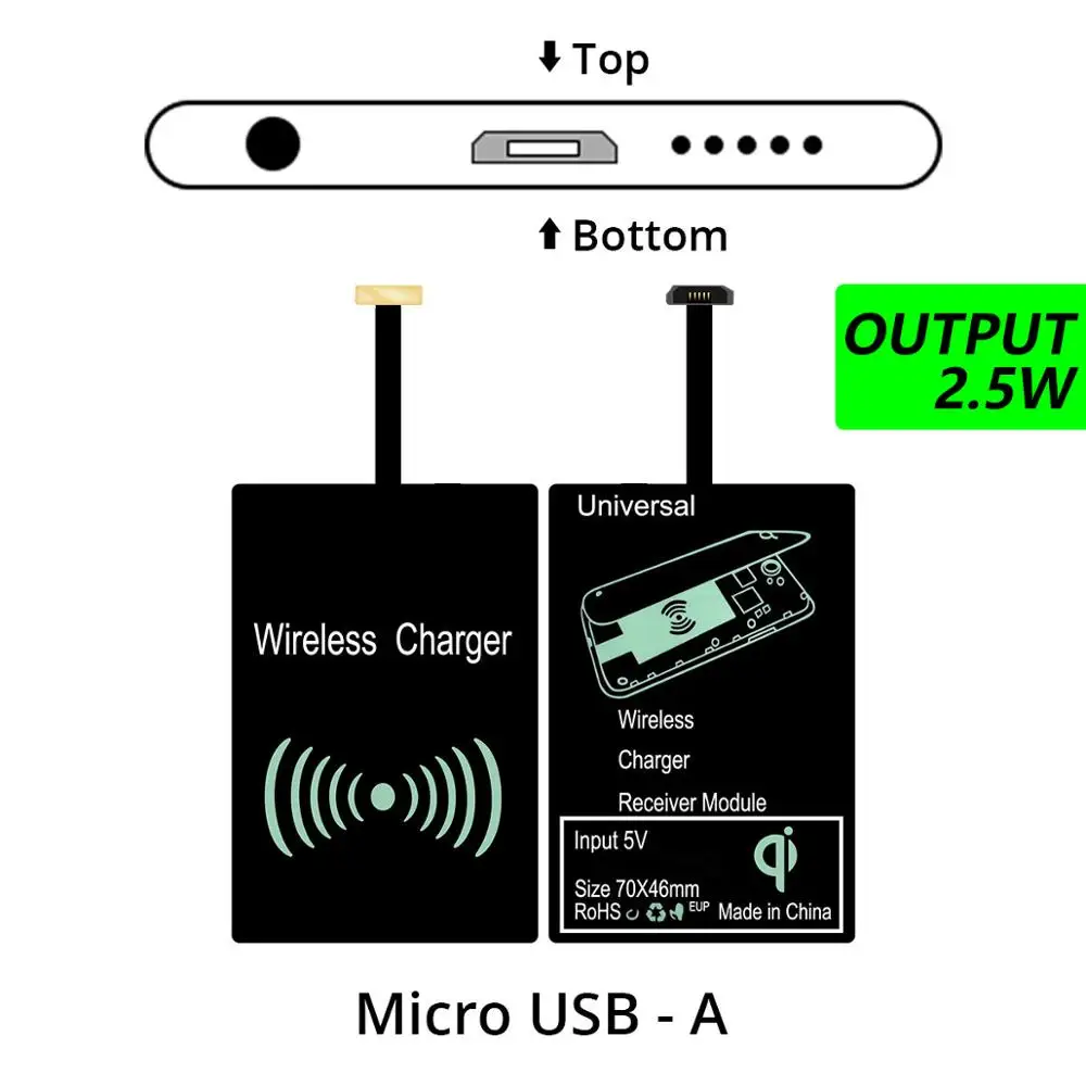 ANMONE беспроводной зарядный приемник Универсальный Android Micro usb type-C Qi Беспроводное зарядное устройство Модуль зарядного устройства для мобильного телефона - Тип штекера: 2.5W Micro USB A