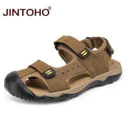 JINTOHO большого размера мужские сандалии брендовые летние мужские туфли из натуральной кожи пляжные кожаные сандалии мужские сандалии из