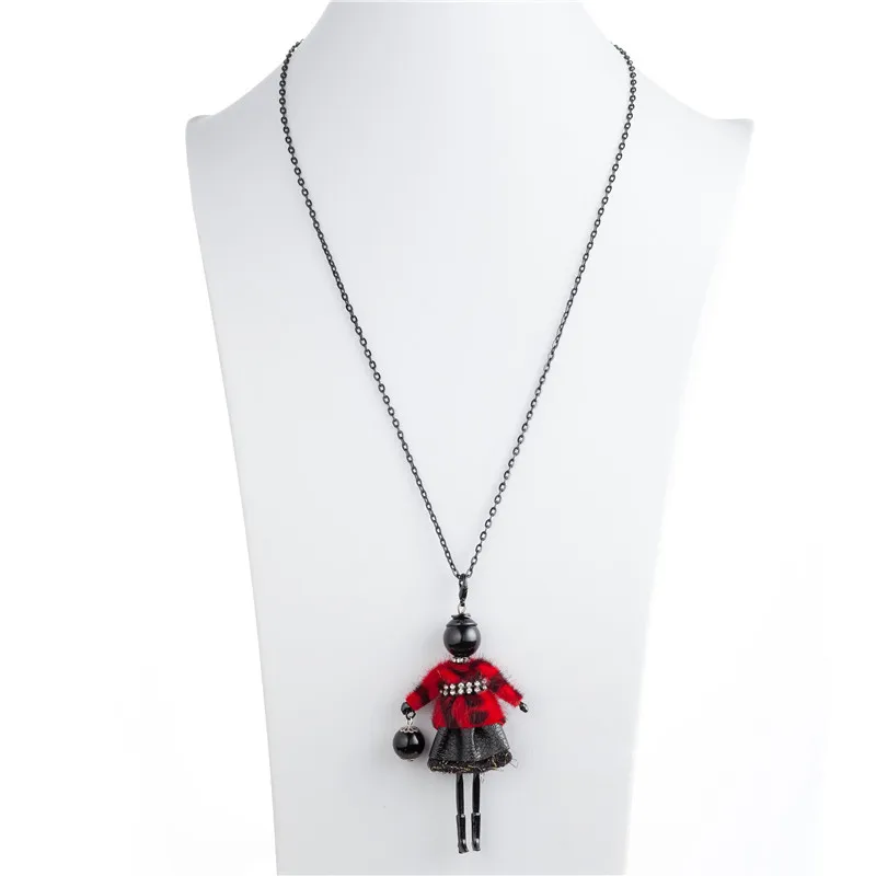 New Doll Necklace Women Feather Lace Skirt Black Alloy Pendants Necklaces Long Sweater Chain Charm Jewelry Party Gifts Collar