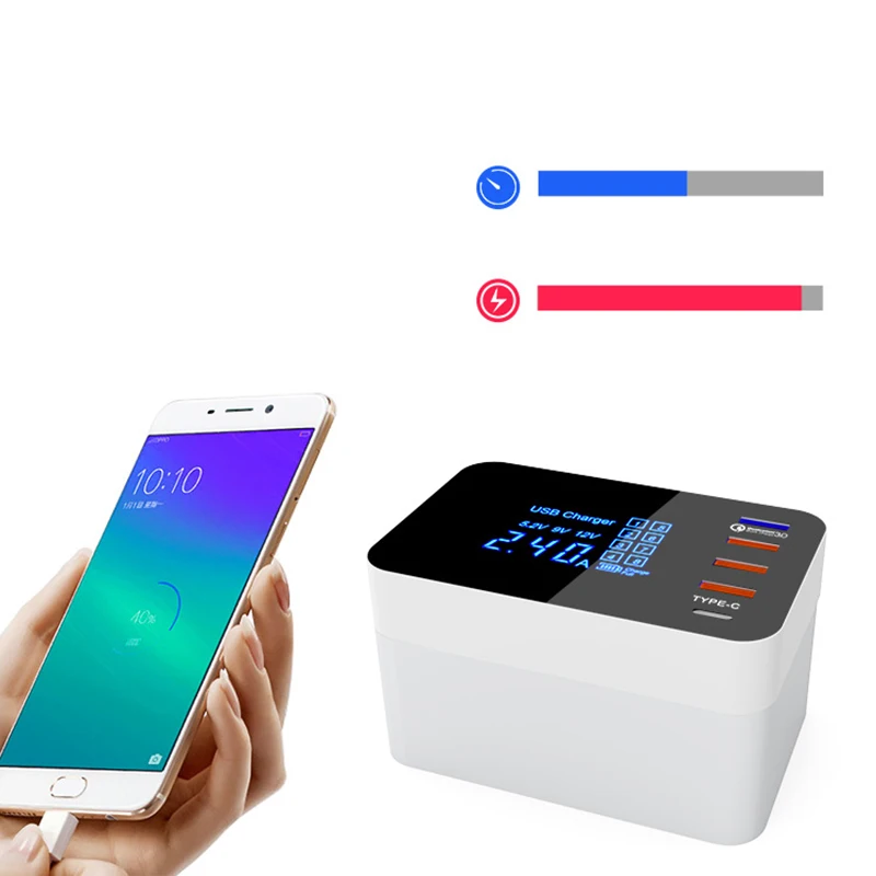 Thbelieve QC 3.0 Quick Wireless Charger 4 USB Multi Port Chargers Type C Mobile Phone Charging Station EU UK US Cellphone Charge (19)
