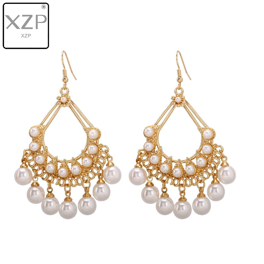 

XZP Summer Boho Wedding Pearl Jewelry Accessories Gold Color Pearl Drop Dangle Earrings Elegant Crystals Hook Earrings For Women