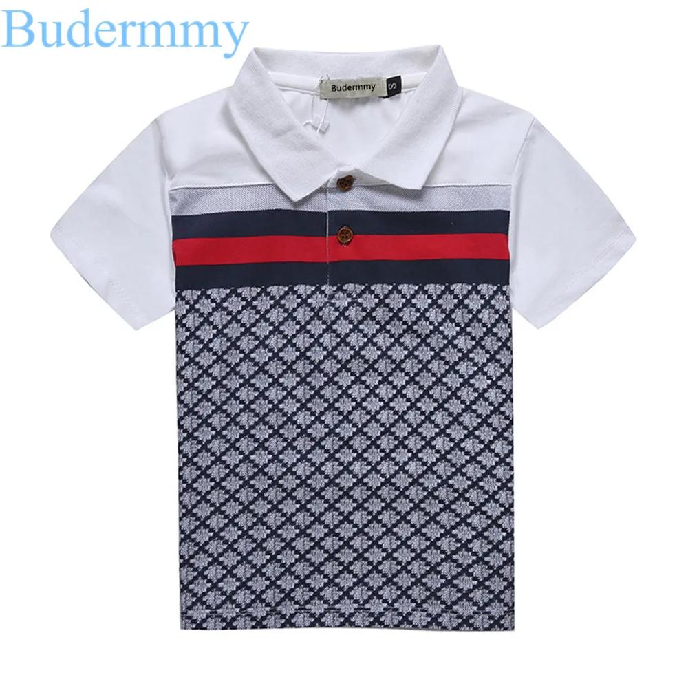 Boys T Shirts 100 Cotton Tops Turndown Collar Plaid t shirt 2017
