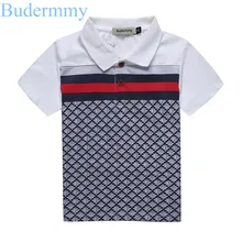 Boys T Shirts 100% Cotton Tops Turndown Collar Plaid t-shirt 2017 Summer Boy Brand T-Shirts 2 3 4 5 6 7 Years kids boys clothes