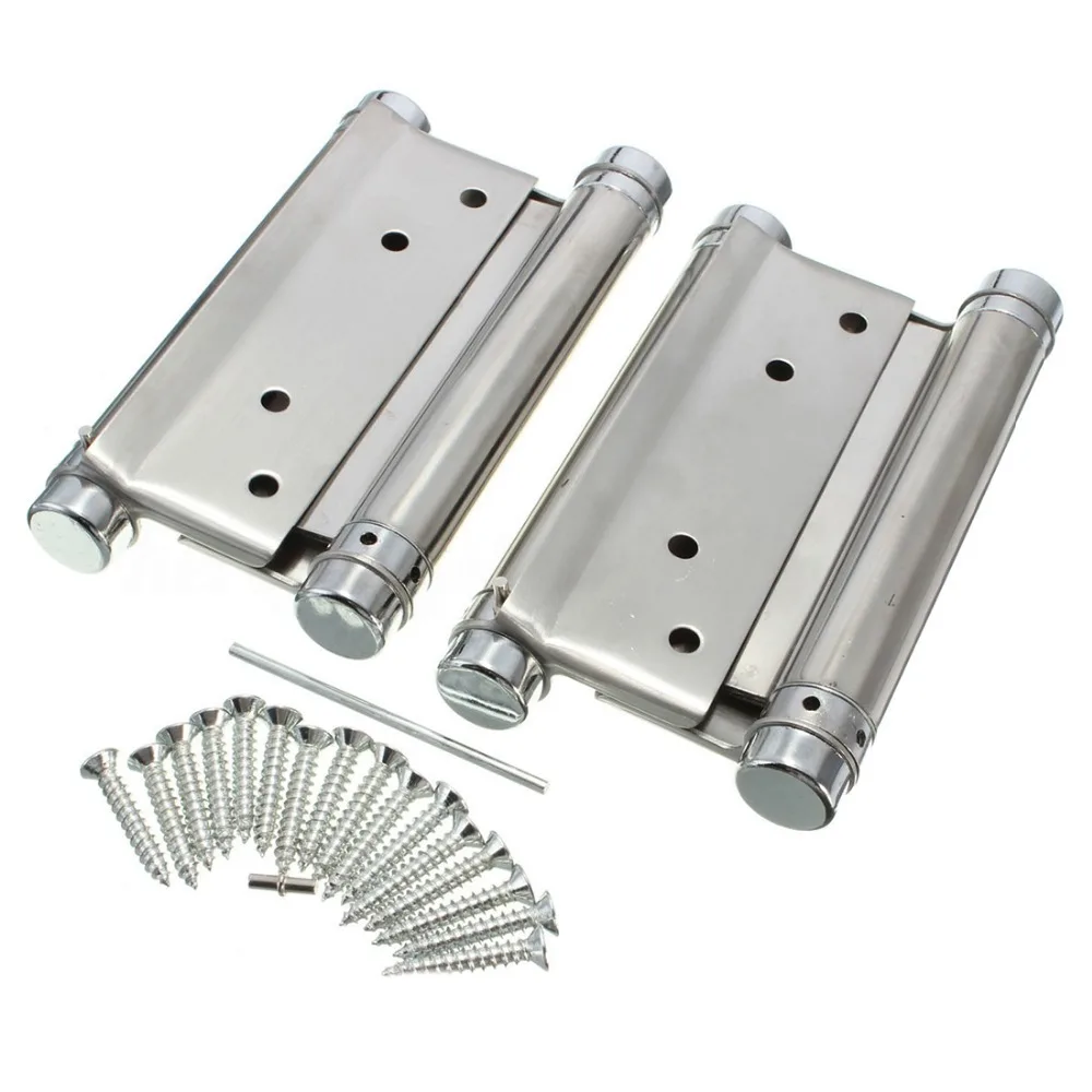 

2 Pair 3inch / 76mm Cafe Saloon Door Swing Self Closing Double Action Spring Hinge Silver