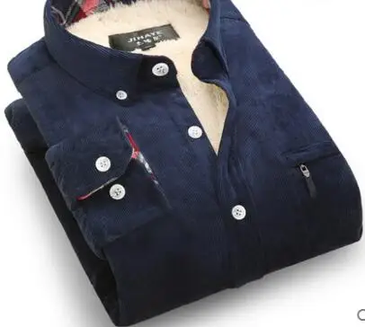 Новая зимняя Повседневная рубашка с бархатной рубашкой, мужская клетчатая Толстая теплая и с длинным рукавом, большой размер, Мужская одежда, рубашки - Цвет: Navy Blue